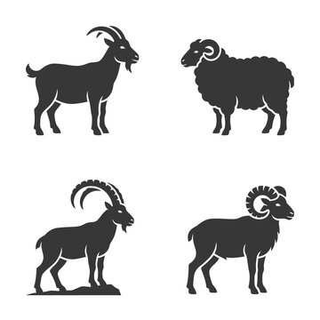 Black silhouette goats with horns standing.