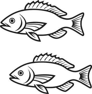 Snapper Fish Outline Strokes Illustration. Snapper Fish Line Art Collection. Snapper Outline Seafood Design. Snapper Fish Stroke Drawing. Marine Snapper Fish Outline Icons. Ocean Snapper Fish Line