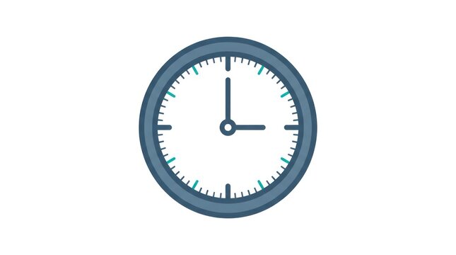 Minimalist flat design clock icon showing three o'clock on a white background, symbolizing time