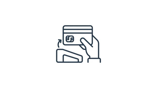 Contactless credit card payment method icon showcasing a hand tapping a terminal for secure and