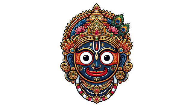 Colorful lord jagannath with floral and geometric patterns in rath yatra