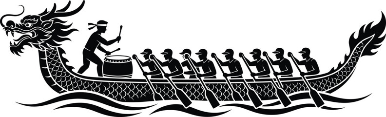 Dragon boat festival rowing team silhouette vector graphic icon © samiul