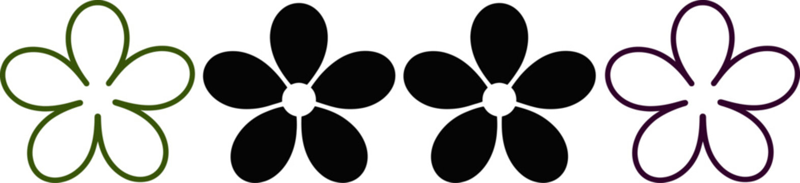 Four black and white shamrock clover leaves in a row