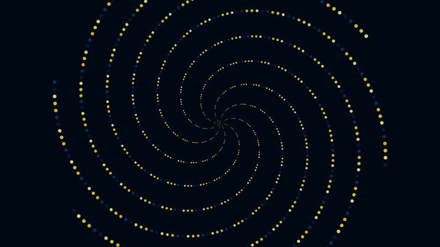 Abstract spiral motion animation 4k background, with glowing golden, and blue particles, rotating in a, hypnotic vortex pattern