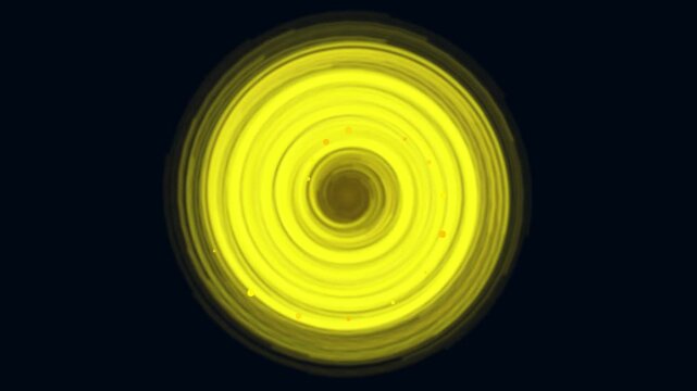 Abstract yellow swirl motion animation 4k background, with glowing particles, and circular energy vortex
