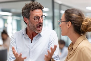 Fototapeta premium Frustrated man in office conversation