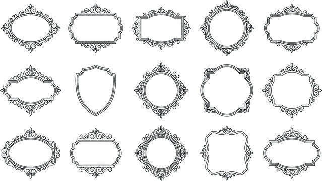 Collection of ornate filigree frames and decorative cartouches black vector illustration on a white background frame cartouche scrollwork flourish monochrome graphic