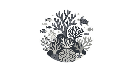 Black and white coral reef illustration. © zaki