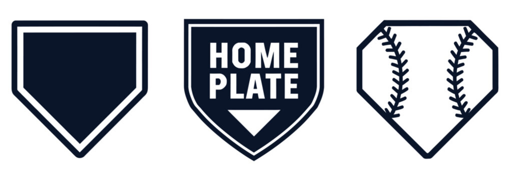 Baseball home plate icon set with sports field symbols, baseball base graphics, athletic game elements, field markings, and competition icons, vector illustration