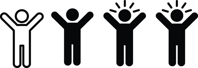 Minimalist excited stickman vector icon collection with arms raised for winners motivation active lifestyle personal growth and achievement © NahidArts