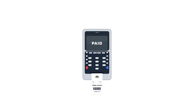 Modern Contactless Payment Terminal with Printed Receipt Isolated on White Background