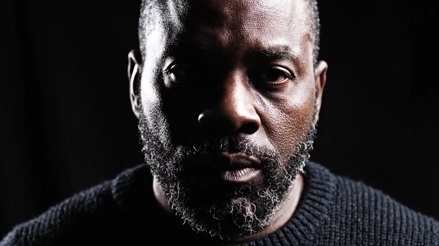 A portrait of a mature man with a beard in low light