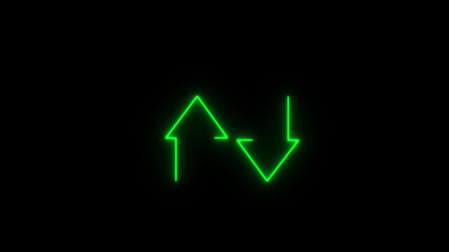 Glowing Green Neon Up and Down Arrows Animation on Black Background