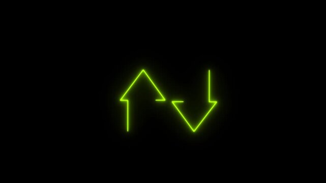 Glowing  Yellow Neon Up and Down Arrows Animation on Black Background