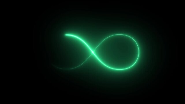 Glowing infinity sign on black background. Animation of seamless loop Neon glowing blue light isolated on black background. Eternity concept. Mathematical symbol Infinity symbol appears of multiple