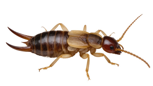 Brown earwig insect with pincers and antennae