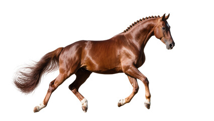 Brown horse with braided mane running dynamically © Cressida