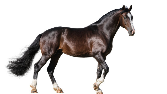 Dark brown horse with white blaze on face and white socks