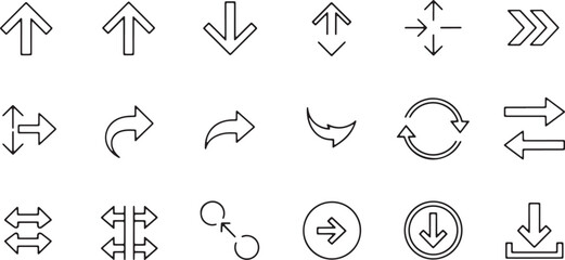 Fototapeta premium Modern arrow icons including directional, circular, and double arrows for web and app interfaces.