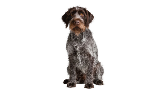 Wirehaired German Pointer dog sitting attentively