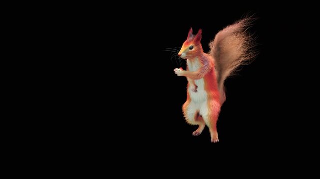 Realistic dancing squirrel performing rumba dance animation with alpha channel transparent background