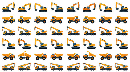 Heavy Construction Equipment Set with Excavator Articulated Truck and Crane Lineup Editable Stroke Paths Full Vehicle Collection © Dwi Prasetyo
