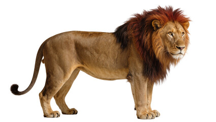 Majestic male lion with full mane standing profile view © Cressida