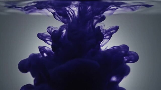 Deep Purple Ink Cloud Slowly Dissolving and Expanding in Water with Soft Backlighting and Subtle Ripples