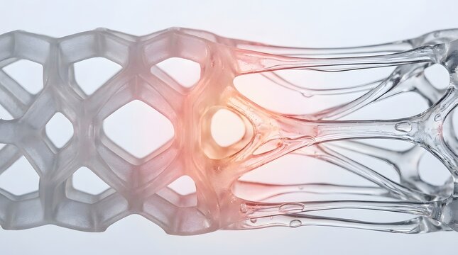 A shape-memory polymer undergoes a phase transition, changing its form in response to heat, with a glowing red center.