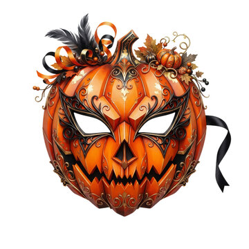 Scary cartoon jack o lantern with bat wings and sharp teeth in halloween style