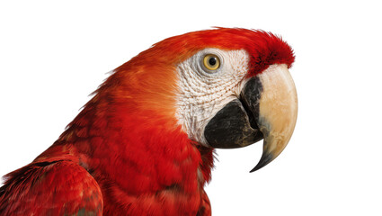 Obraz premium Scarlet Macaw parrot head profile vibrant red plumage white face feathers, yellow eye
