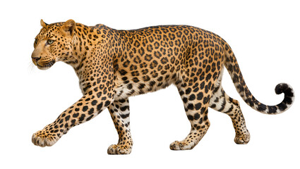 Leopard walking with spotted fur and curled tail © Otillie