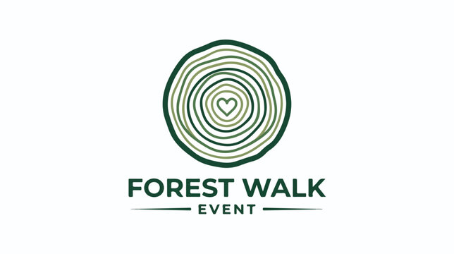 Forest Walk Event Logo with Heart Shape Tree Ring Design.