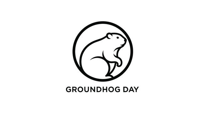Minimalist line art logo featuring a groundhog within a perfect circle, with "GROUNDHOG DAY" text below, celebrating the annual tradition.