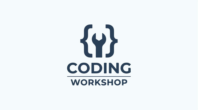Minimalist coding workshop logo with wrench and brackets symbol.