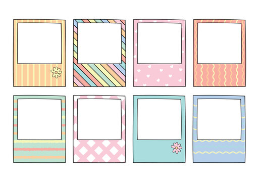 Cute Hand Drawn Colorful Pastel Polaroid Photo Frame Vector Illustration &ndash; Scrapbook Doodle Clipart