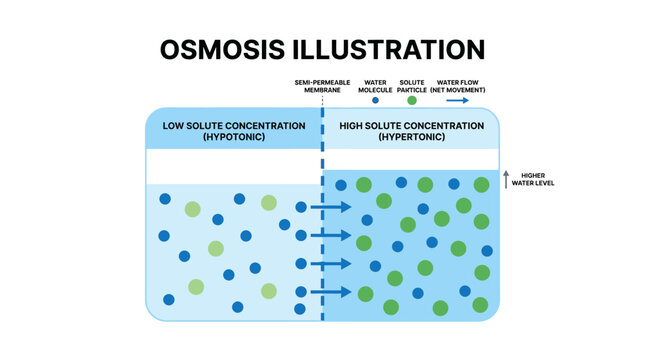 Osmosis Illustration: Diffusion Across Semi-Permeable Membrane, Hypotonic to Hypertonic