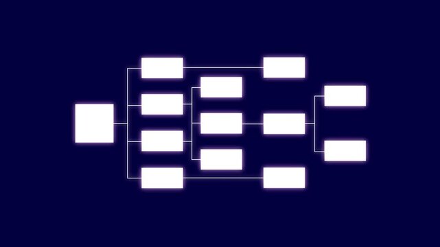 Neon glowing organizational flowchart hierarchy diagram on dark background