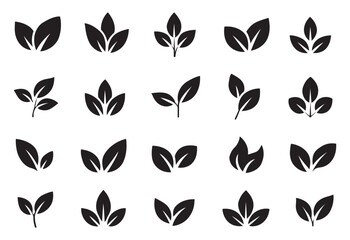 Obraz premium Collection of various green leaf icons representing nature and plant growth on transparent background