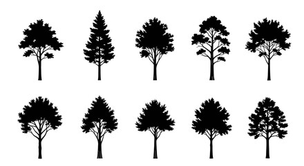 Fototapeta premium Collection of tree silhouettes in various shapes and sizes on white background