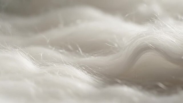 A close view of soft white synthetic fibers in motion