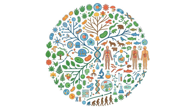 Evolutionary Biology and Life Science Icons Circle