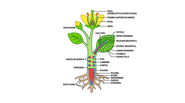 Plant Anatomy Diagram: Flower, Leaf, Stem, and Root Structure Explained