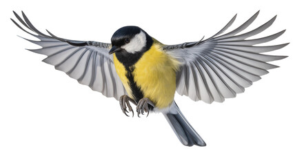 Great Tit bird in flight with wings spread © Natalia