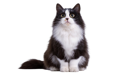 Fluffy black and white cat sitting attentively © Natalia