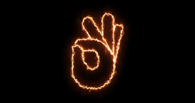 A creative animation features an energy-styled orange neon hand sign indicating an ok or yes mark. This sleek digital graphic symbol beautifully communicates validation, agreement, and success.