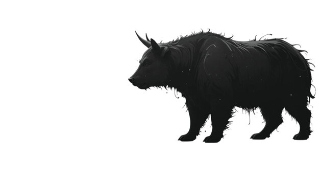 Yak standing in profile is captured against a stark white background to highlight the powerful silhouette and dense coat texture of this resilient mountain animal.