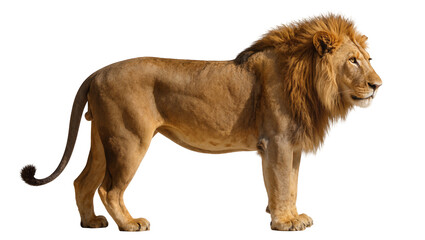 Majestic male lion with full mane standing profile view © Natalia
