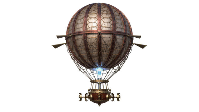 Steampunk airship dirigible with gondola and propellers