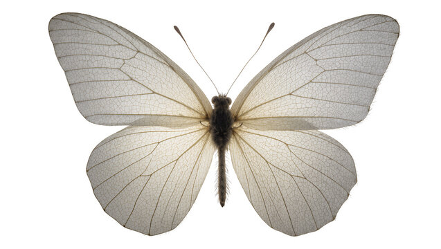 Translucent white butterfly with intricate vein patterns on wings